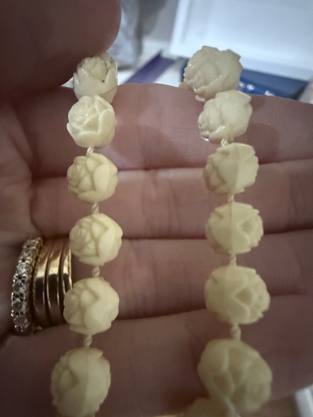 Vintage Carved Rose Bead Necklace - Picture 6 of 6